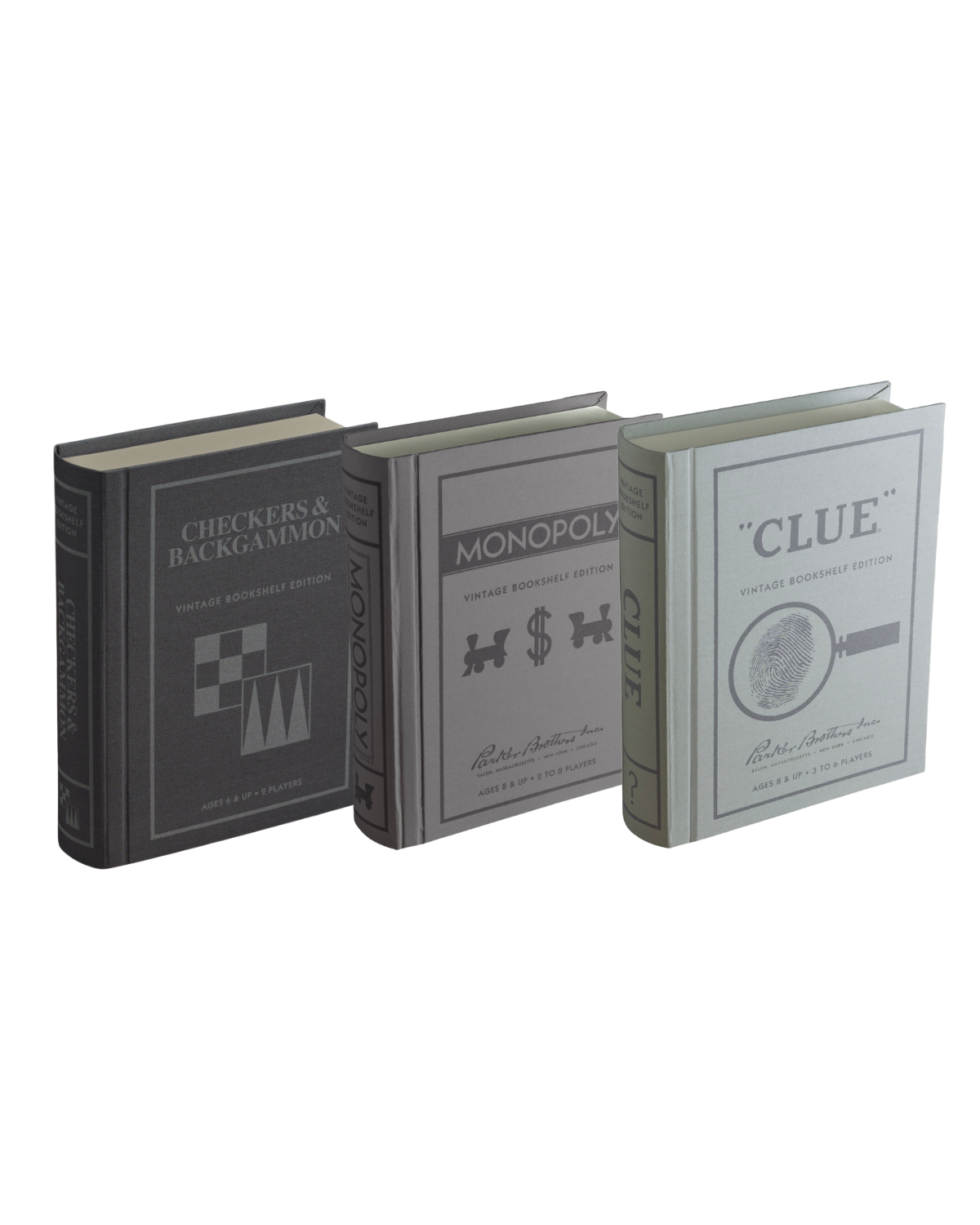 Vintage Bookshelf Games – 3 pack: Monopoly, Clue, Checkers & Backgammon