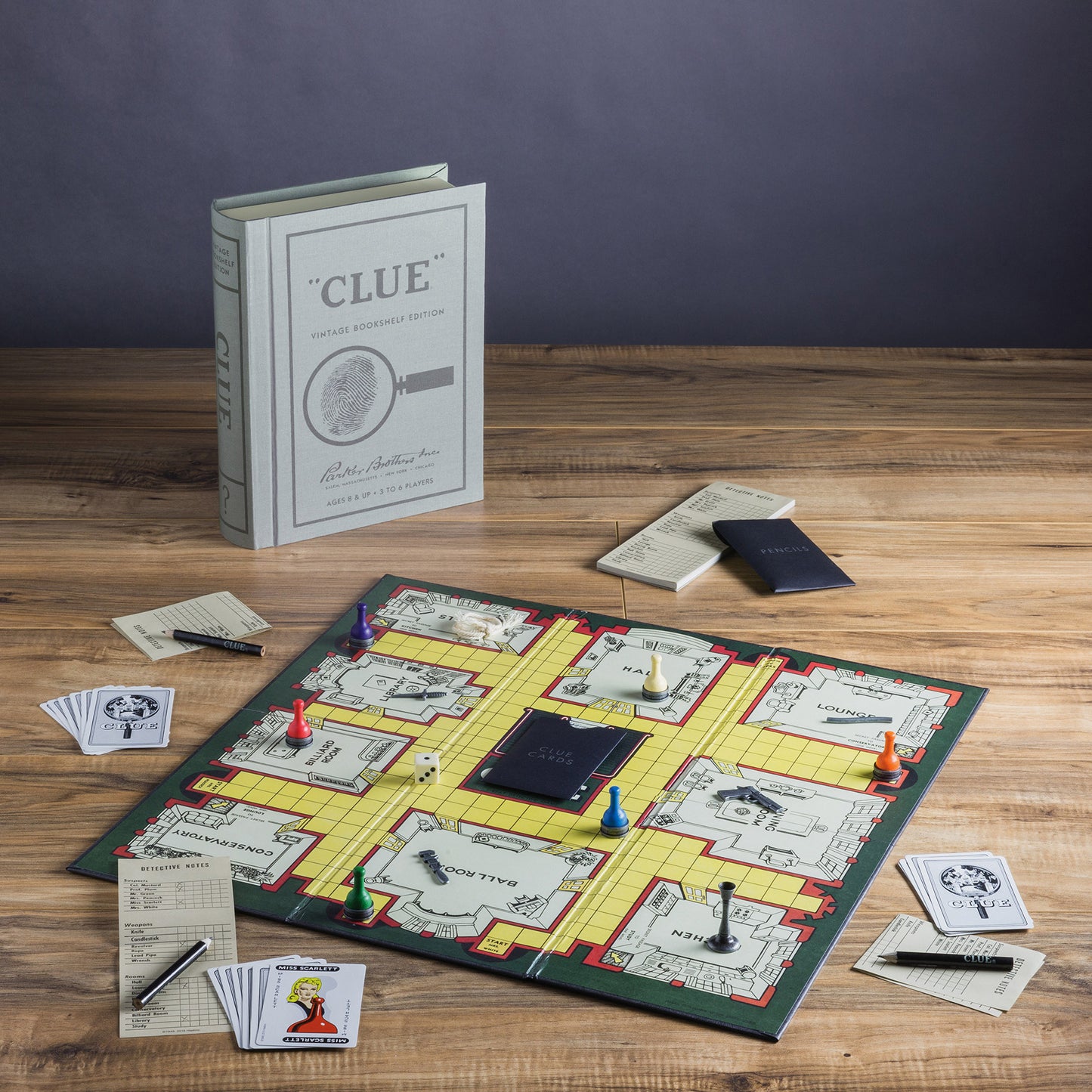 Vintage Bookshelf Games – 3 pack: Monopoly, Clue, Checkers & Backgammon